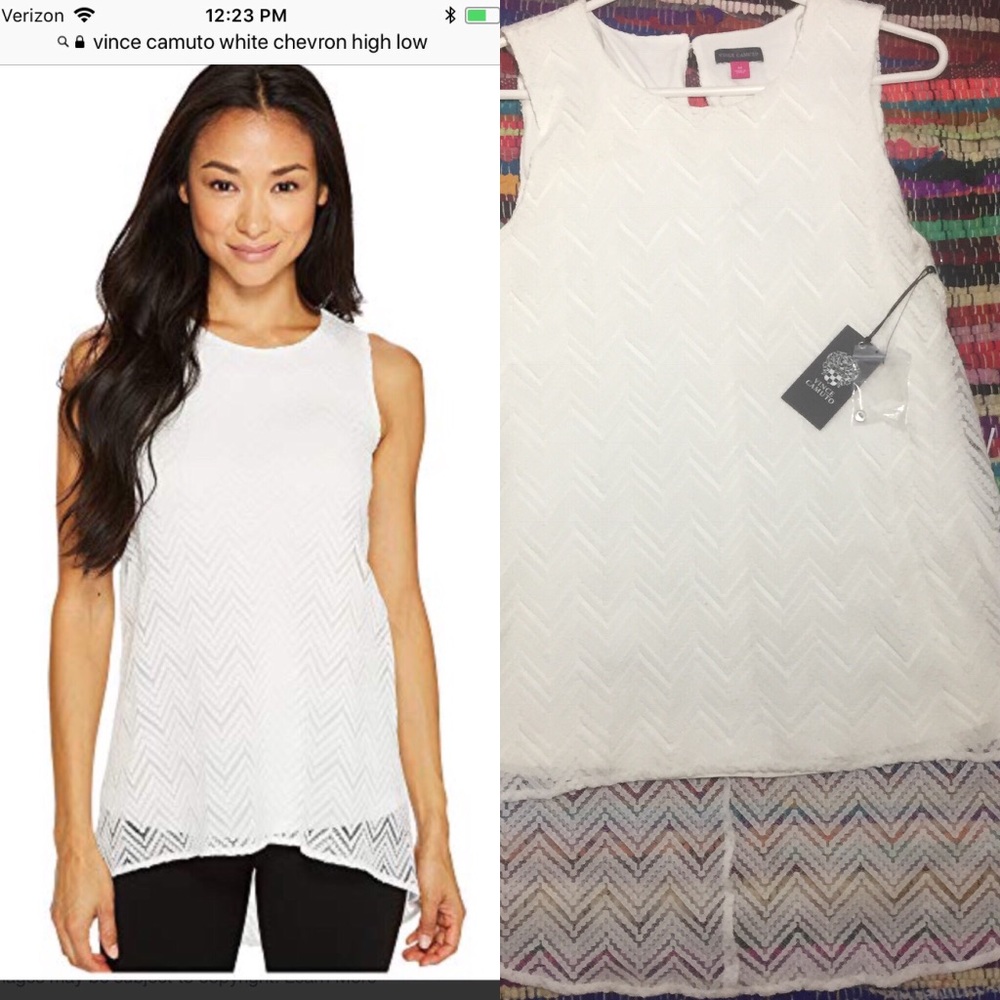 Vince Camuto Sheer WHITE Chevron Overlay Hi Low